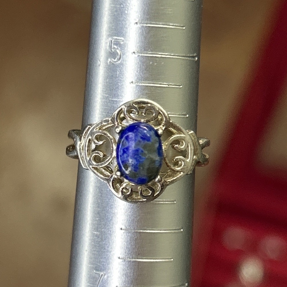 Vintage 925 Sterling Silver Lapis Lazuli Ring Filigree Oval Cabochon Sz 5.75